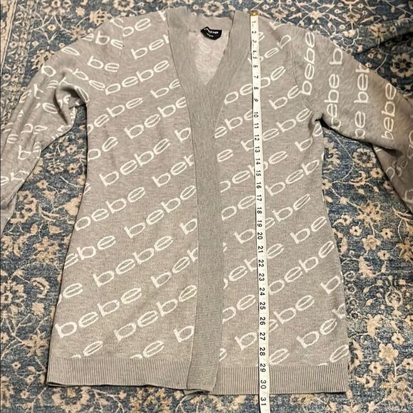 Bebe Gray Logo Open Style Cardigan Sweater Academia Business Casual Comfy - Picture 10 of 10